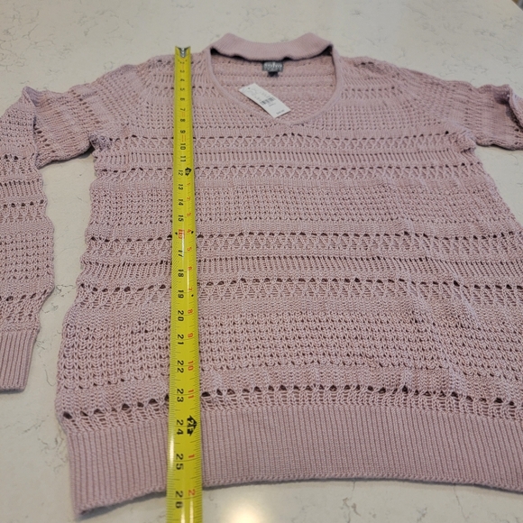 Soho Jeans for NYC V neck open knit lightweight lavender boho sweater size small - Picture 9 of 11